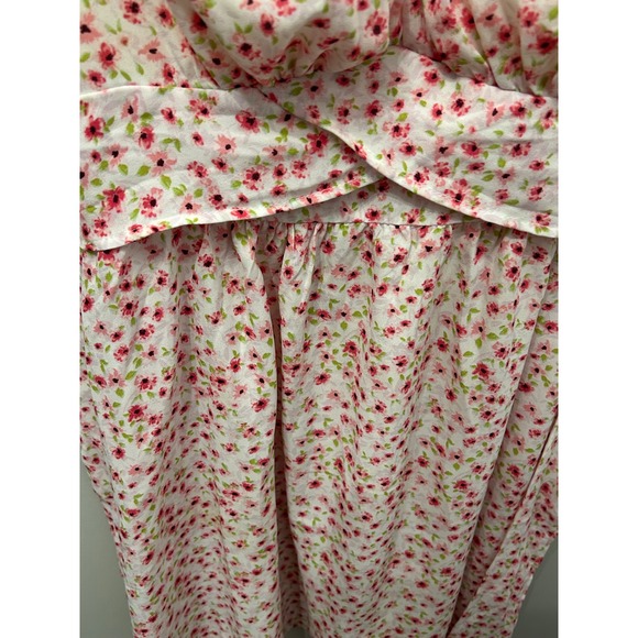 Almost Famous Dress Floral Pink Square Neck Puff Sleeve Tie Waist L - Picture 2 of 4